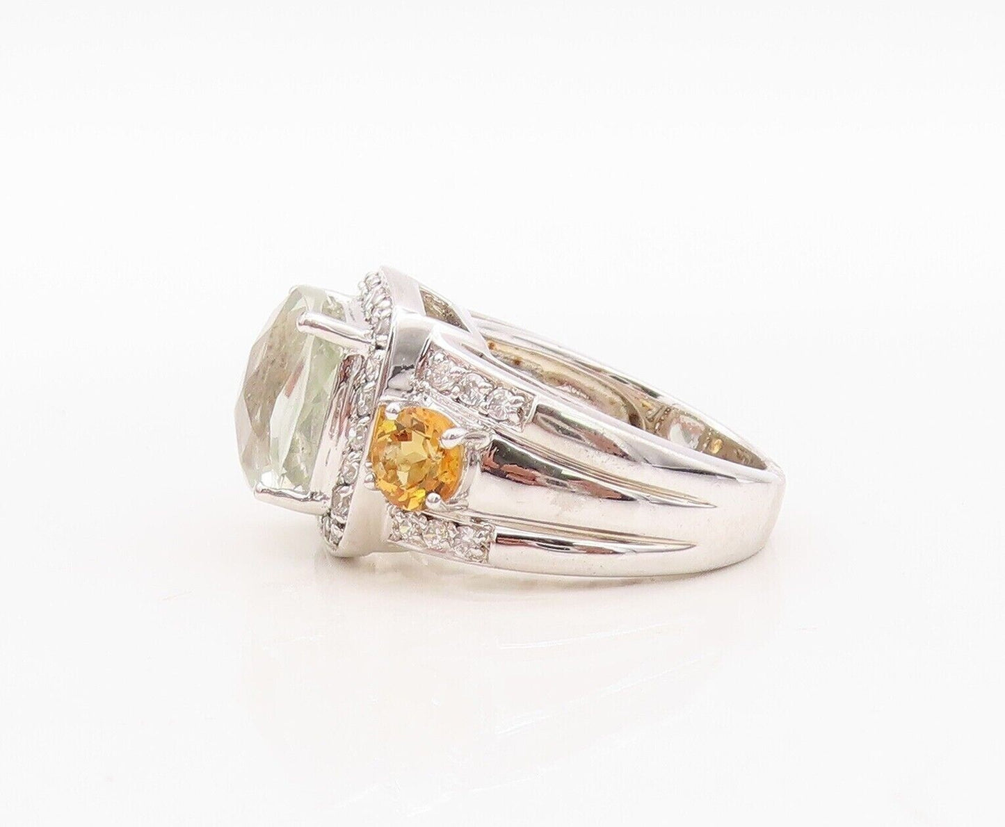 925 Sterling Silver Vintage Ring Green Amethyst CZ & Citrine  Sz 7.5  RG30015