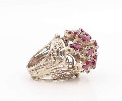 925 Sterling Silver Vintage Ring Amethyst Openwork Flower Band  Sz 8  RG35644