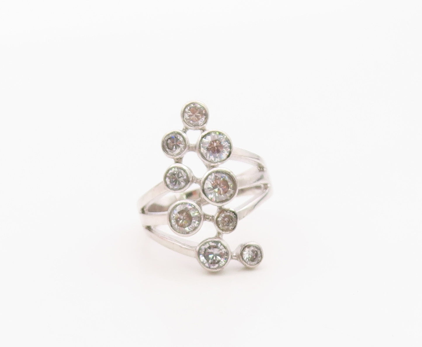925 Sterling Silver Vintage Ring Bezel Set CZ Bubble Cluster  Sz 8.5  RG36385