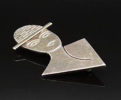 MEXICO 925 Silver  Vintage Engraved Man With Hat Flat Brooch Pin  BP9676