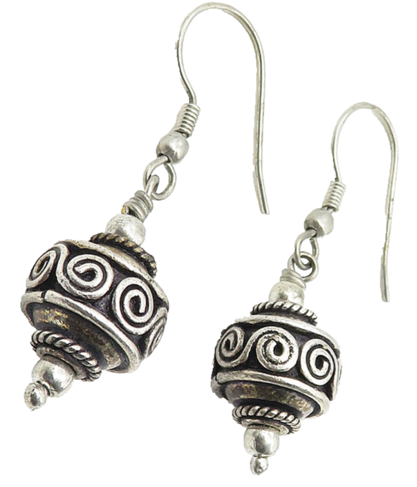 925 Sterling Silver  Vintage Dark Tone Swirl Patterned Drop Earrings  EG6291