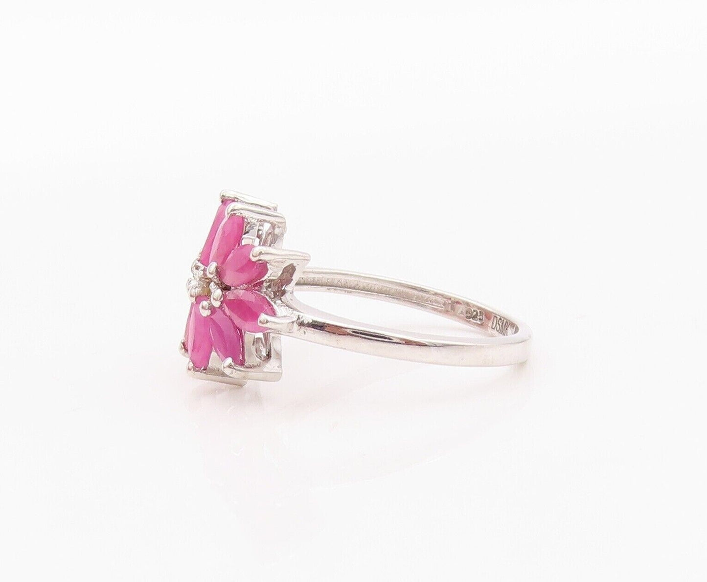 925 Sterling Silver Vintage Ring Citrine & Ruby Floral Design  Sz 7  RG29951