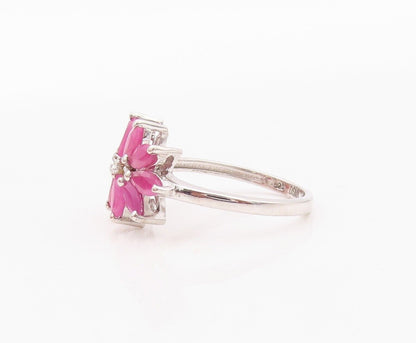 925 Sterling Silver Vintage Ring Citrine & Ruby Floral Design  Sz 7  RG29951