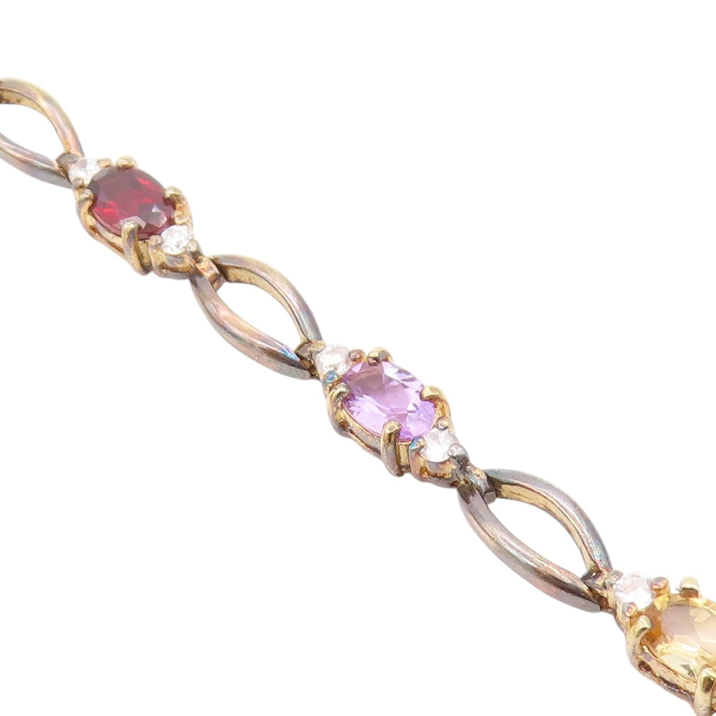 925 Sterling Silver Vintage Bracelet Gold Plated Multi Gemstone Link  BT11733