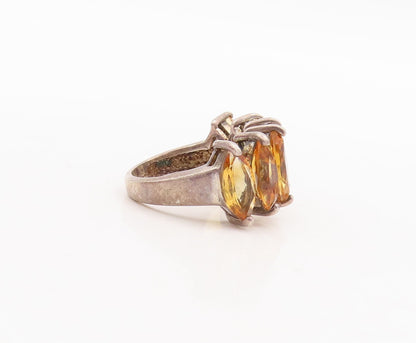 925 Sterling Silver Vintage Ring Marquise Cut Citrine Band  Sz 5  RG28759