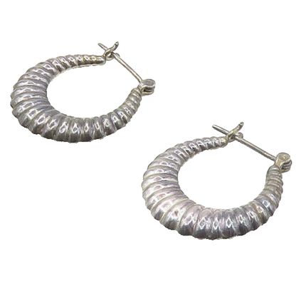 925 Sterling Silver  Vintage Fluted Hollow Dark Tone Hoop Earrings  EG8913