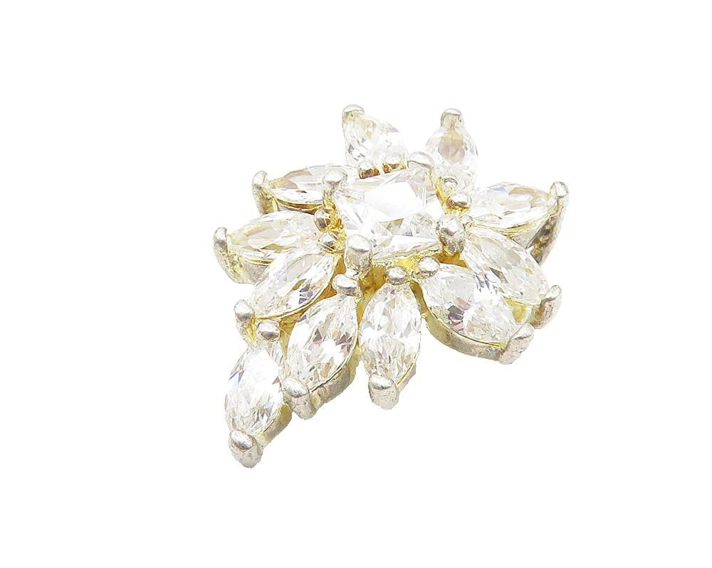925 Sterling Silver  Vintage Sparkling Cubic Zirconia Floral Pendant  PT8823