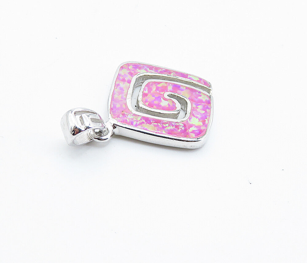 925 Sterling Silver  Inlaid Pink Fire Opal Shiny Spiral Design Pendant  PT6026