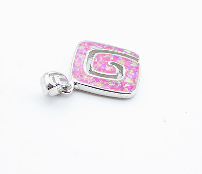 925 Sterling Silver  Inlaid Pink Fire Opal Shiny Spiral Design Pendant  PT6026