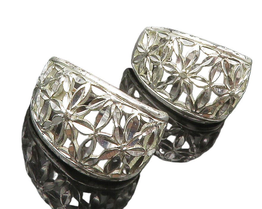 925 Sterling Silver  Vintage Shiny Flower Motif Cutout Drop Earrings  EG7305