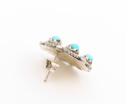 925 Sterling Silver Vintage Earrings NAVAJO Round Turquoise Floral Stud  EG14035
