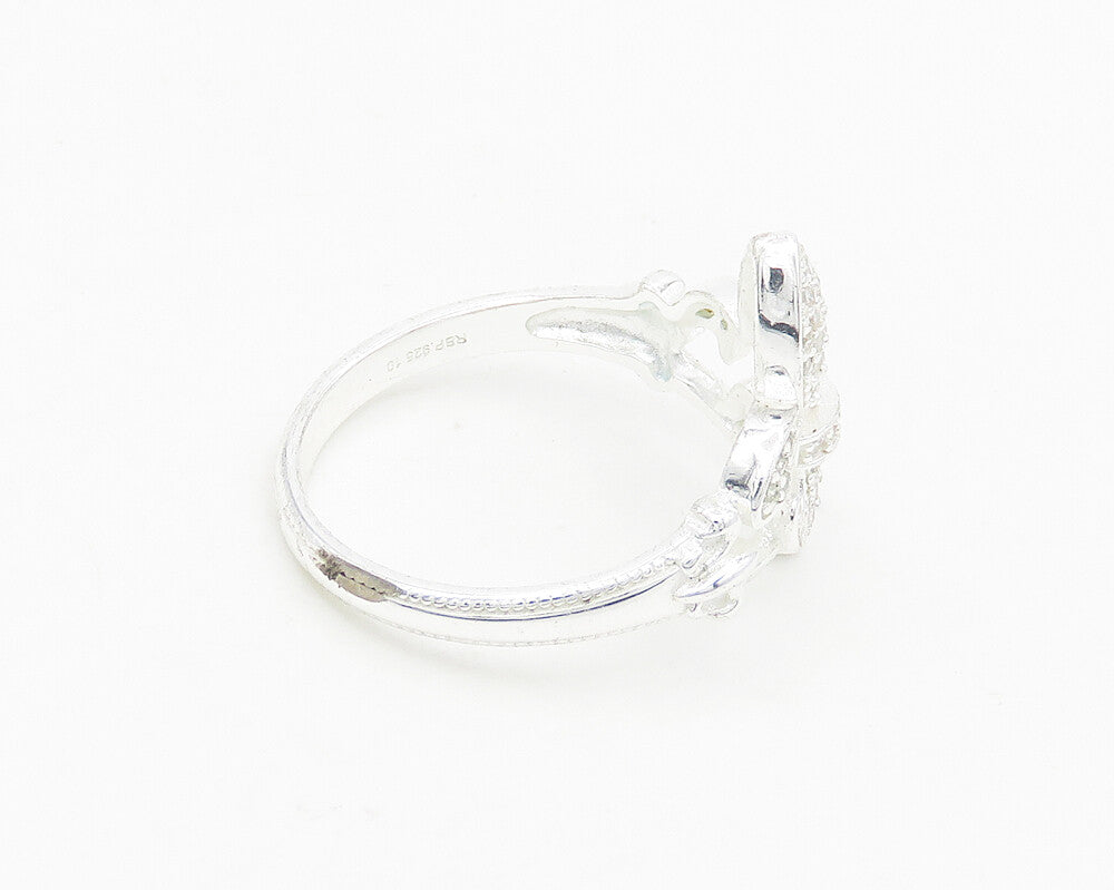 925 Sterling Silver  Shiny White Topaz Fleur De Lis Band Ring Sz 10  RG18657