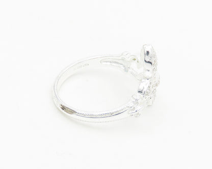 925 Sterling Silver  Shiny White Topaz Fleur De Lis Band Ring Sz 10  RG18657