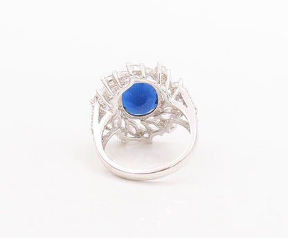 925 Sterling Silver Vintage Ring Sapphire Marquise Cut CZ Flower  Sz 8  RG29536