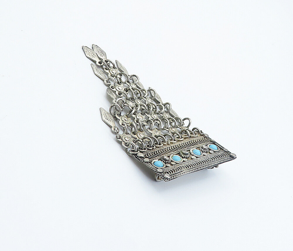 ISRAEL 925 Silver Vintage Petite Turquoise Dangling Leaves Brooch Pin BP2894