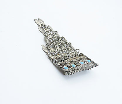 ISRAEL 925 Silver Vintage Petite Turquoise Dangling Leaves Brooch Pin BP2894