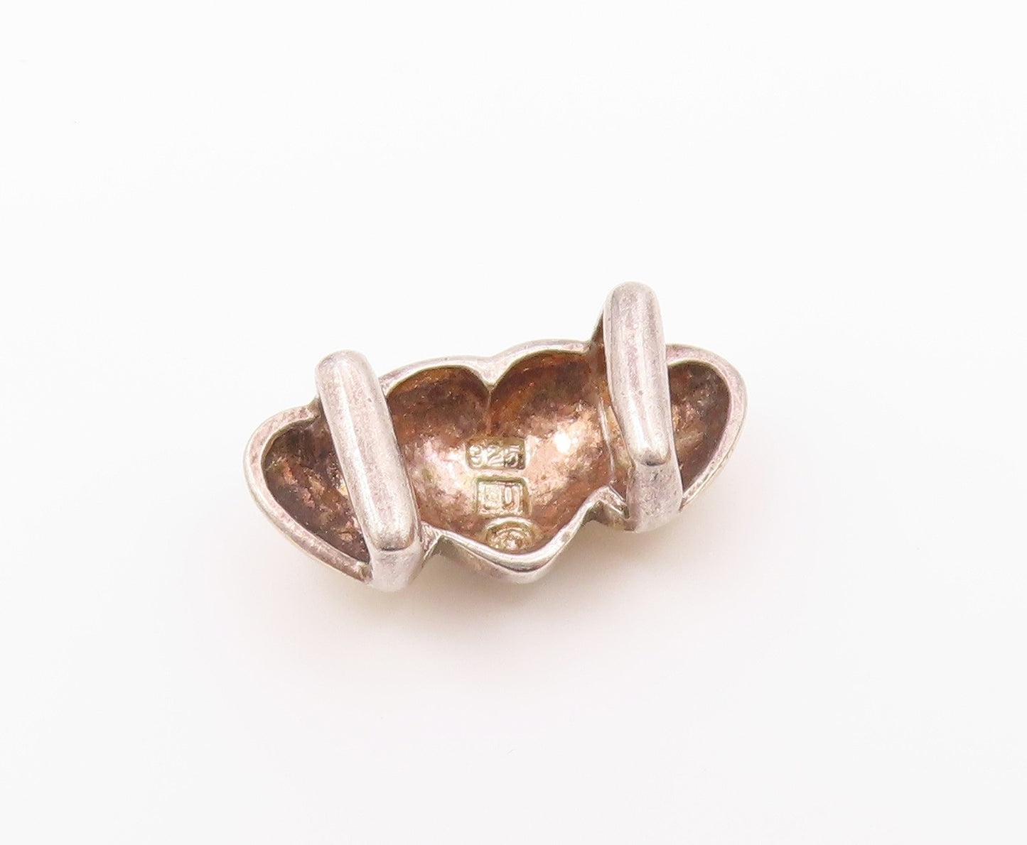 925 Sterling Silver  Vintage Shiny Two Tone Love Hearts Slide Pendant  PT16125