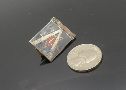 925 Sterling Silver  Vintage Antique Enamel It Will Be Done Lapel Pin  TR2776