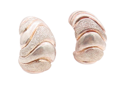 925 Sterling Silver Vintage Earrings Designer Grooved Open J Hoop  EG13140