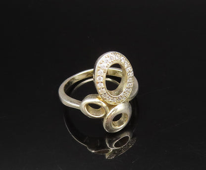 925 Silver  Vintage Gold Plated Cubic Zirconia Open Circles Ring Sz 6  RG26029