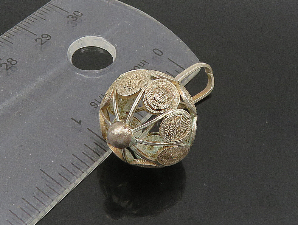 925 Sterling Silver  Vintage Shiny Sphere Ball Cage Swirl Pendant  PT19593