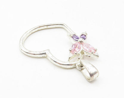 925 Sterling Silver  Amethyst & Pink Topaz Butterfly Heart Pendant  PT8649