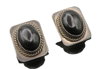MEXICO 925 Sterling Silver  Vintage Black Onyx Twist Drop Earrings  EG7842