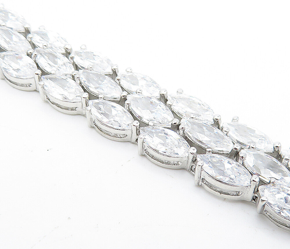 925 Sterling Silver Sparkling Cubic Zirconia 3 Row Chain Bracelet BT1931