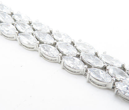 925 Sterling Silver Sparkling Cubic Zirconia 3 Row Chain Bracelet BT1931