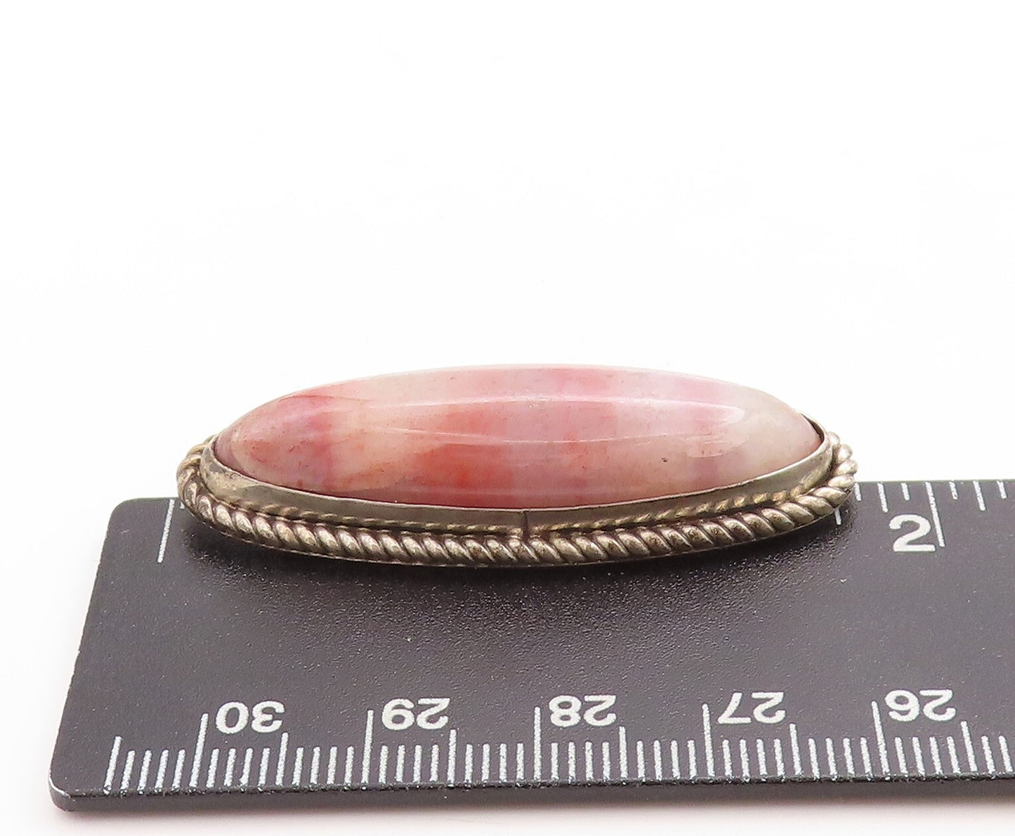 925 Sterling Silver Vintage Brooch Pin Cabochon Oval Pink Gemstone  BP11371