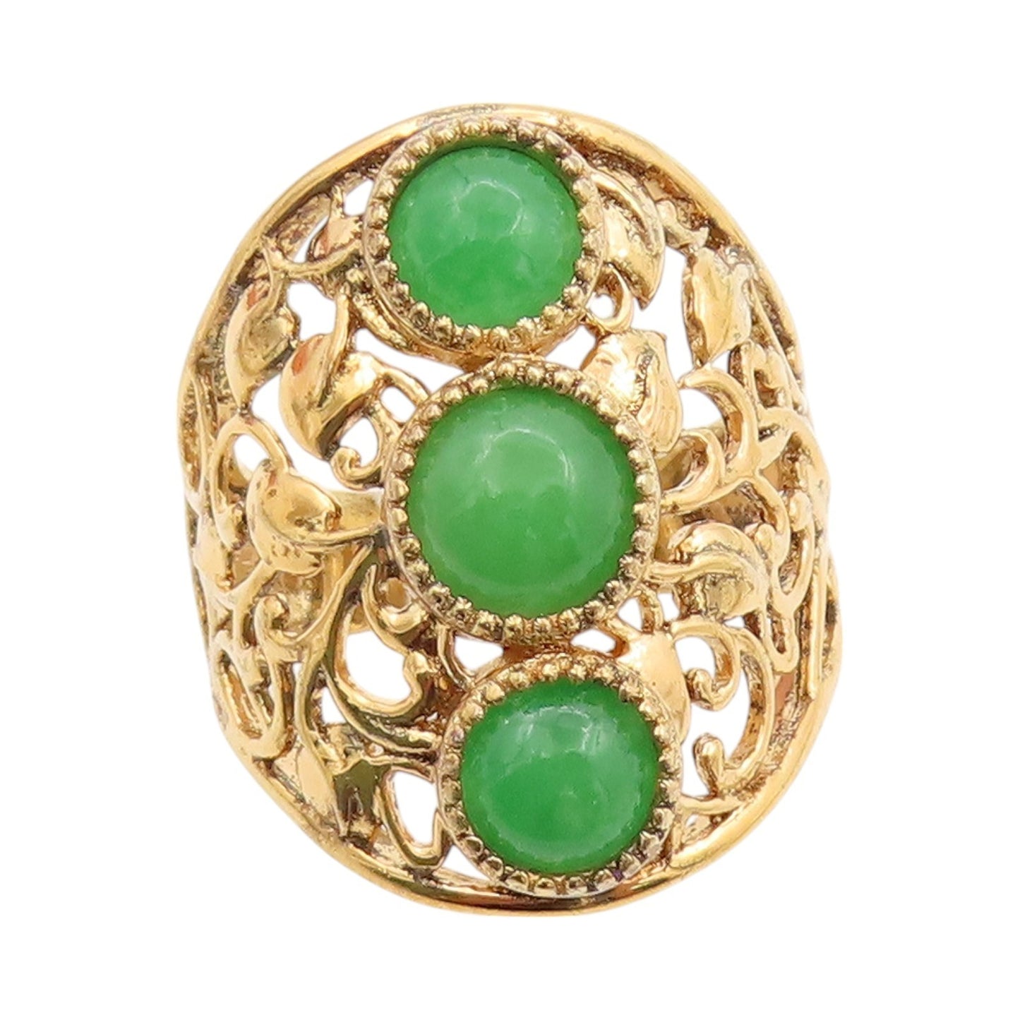 925 Sterling Silver Vintage Ring Gold Plated Floral Cut Gemstones  Sz 7  RG32460