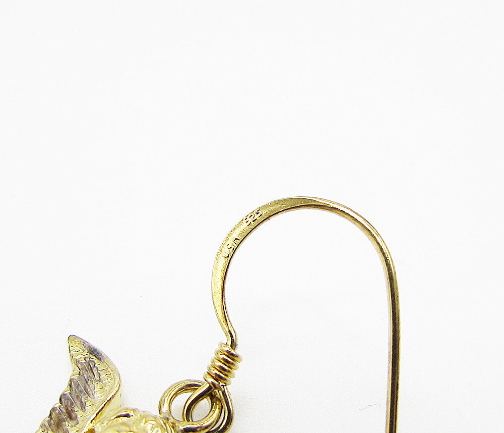 Gold Over 925 Sterling Silver Shiny Love Angel Drop Earrings EG1861