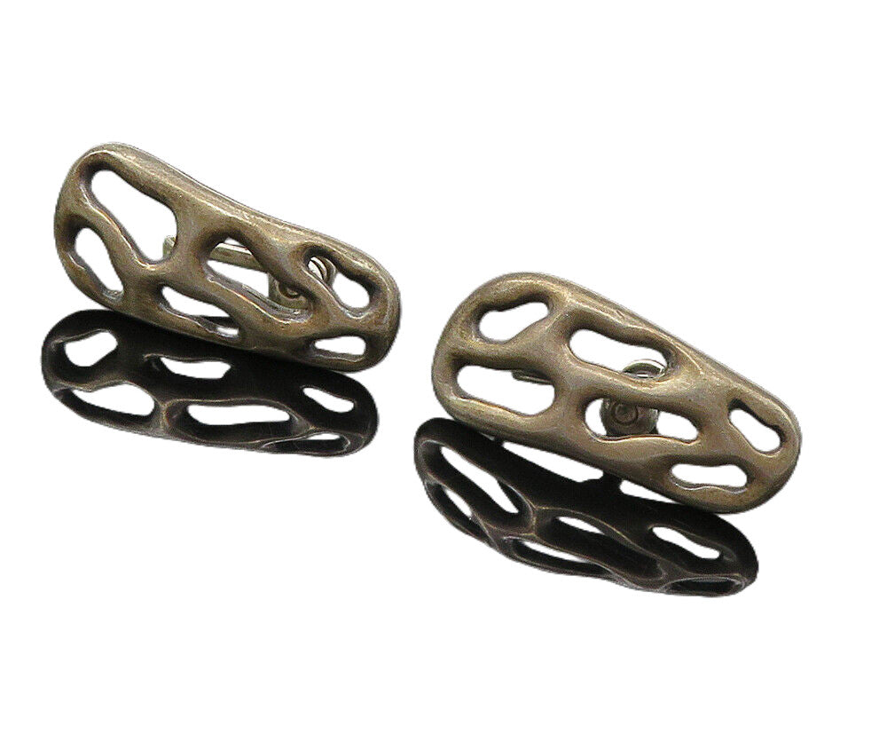 MEXICO 925 Silver  Vintage Dark Tone Cutout Design Non Pierce Earrings  EG4983