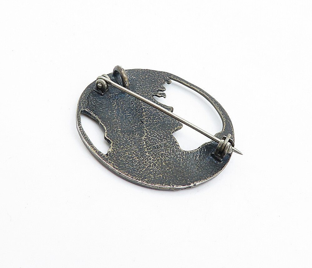 925 Sterling Silver Vintage Oxidized Woman's Profile Round Brooch Pin BP1622