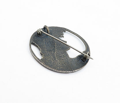 925 Sterling Silver Vintage Oxidized Woman's Profile Round Brooch Pin BP1622
