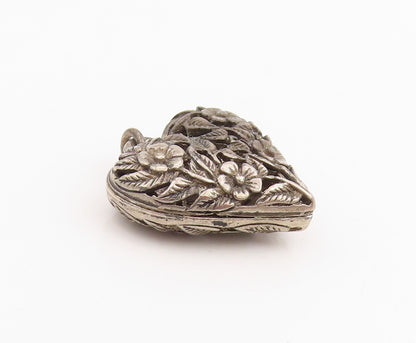 925 Sterling Silver Vintage Pendant Dark Tone Floral Cut Out Love Heart  PT25183