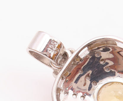 925 Sterling Silver  Vintage Prong Set Citrine Shiny Dome Pendant  PT18774