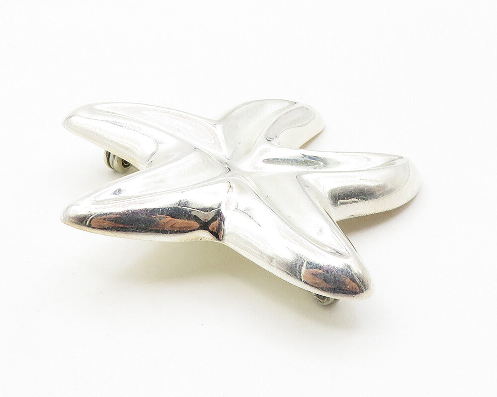 925 Sterling Silver  Shiny Polished Hollow Star Fish Motif Brooch Pin  BP4165