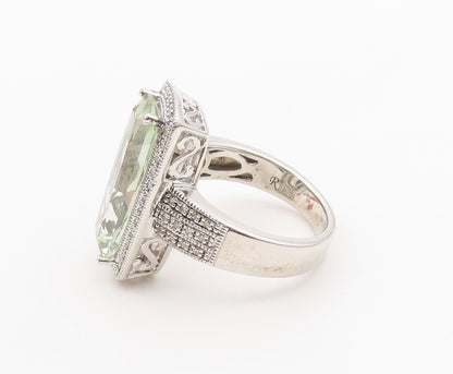 925 Sterling Silver Vintage Ring Real Diamonds & Green Amethyst  Sz 8  RG36484