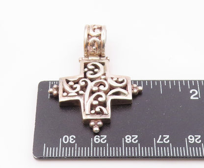 925 Sterling Silver  Vintage Shiny Pretzel Swirl Detail Cross Pendant  PT14711