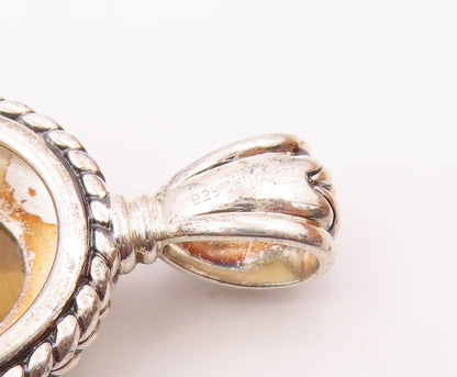 925 Sterling Silver  Vintage Cabochon Cut Tiger's Eye Wheat Pendant  PT17549