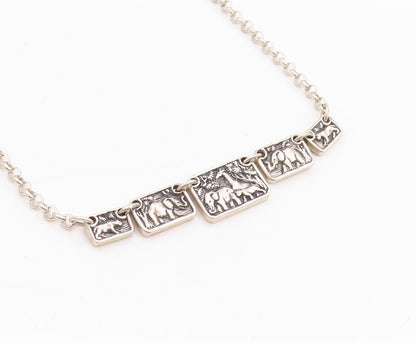 925 Sterling Silver Vintage Necklace Antique Elephant & Animal Kingdom   NE4584