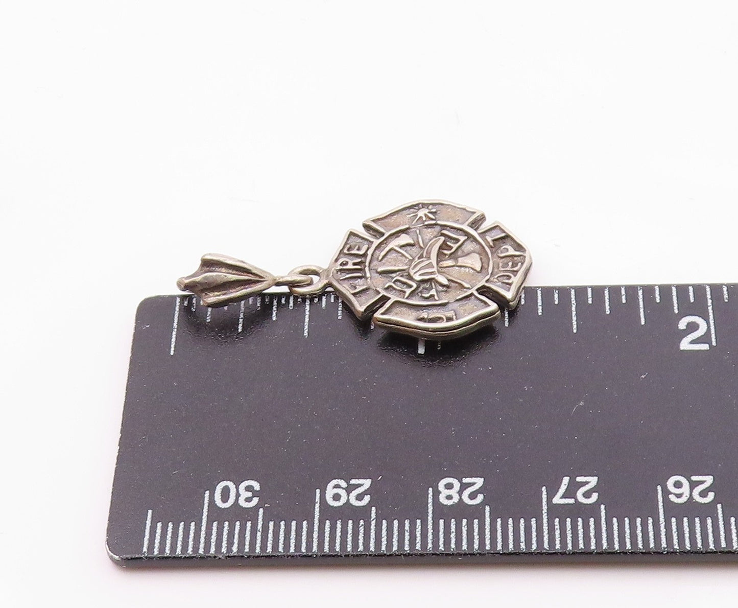 925 Sterling Silver  Vintage Fire Department Badge Medal Pendant  PT21123
