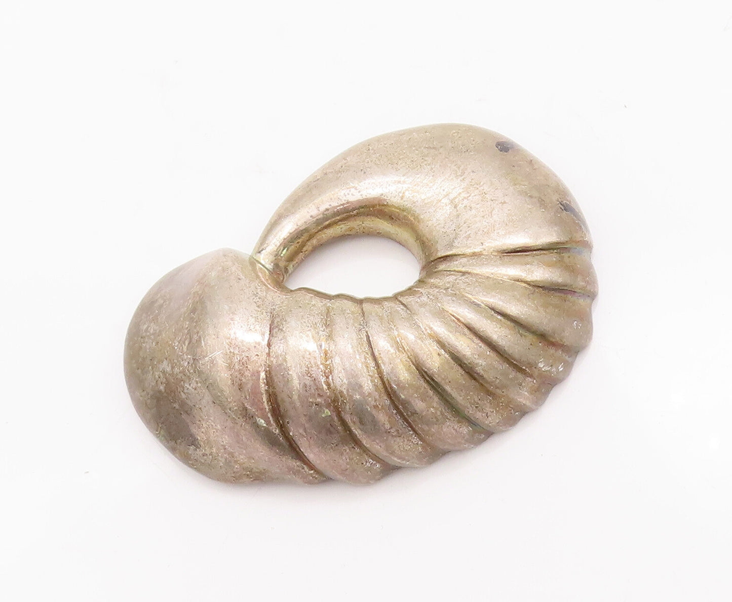 925 Sterling Silver Vintage Pendant Solid Carved Domed Sea Shell  PT22928