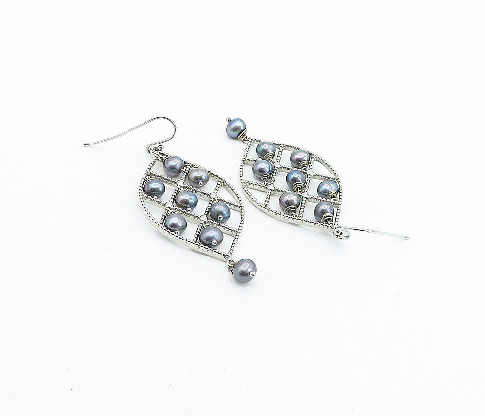 925 Sterling Silver  Dangling Freshwater Blue Pearl Twist Drop Earrings EG2683
