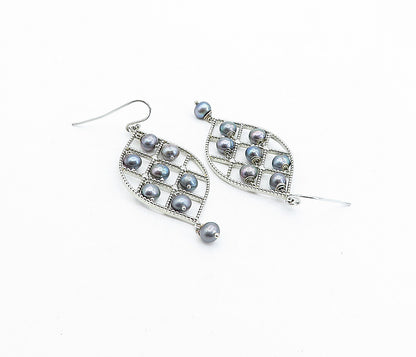 925 Sterling Silver  Dangling Freshwater Blue Pearl Twist Drop Earrings EG2683