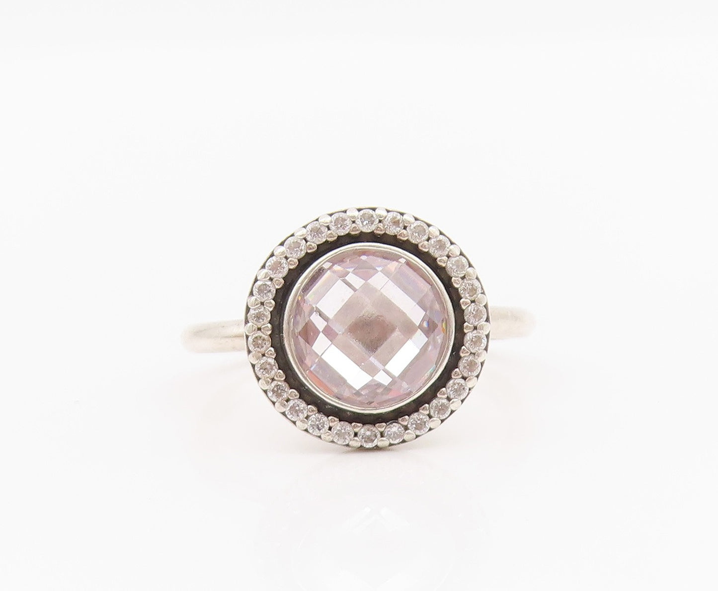 925 Sterling Silver Vintage Ring PANDORA Round Main Stone Halo CZ  Sz 9  RG33025
