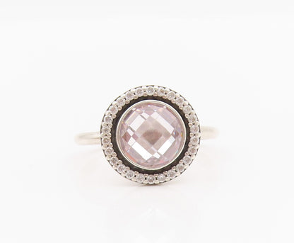 925 Sterling Silver Vintage Ring PANDORA Round Main Stone Halo CZ  Sz 9  RG33025