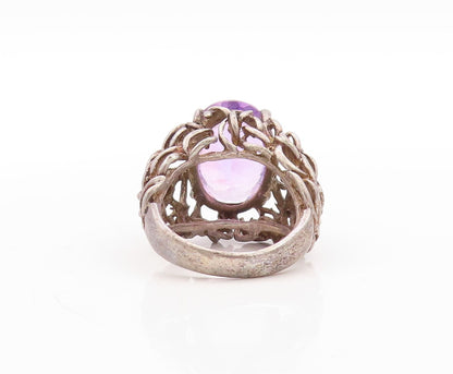 925 Sterling Silver Vintage Ring Dark Tone Brutalist Woven Amethyst Sz 5 RG31425