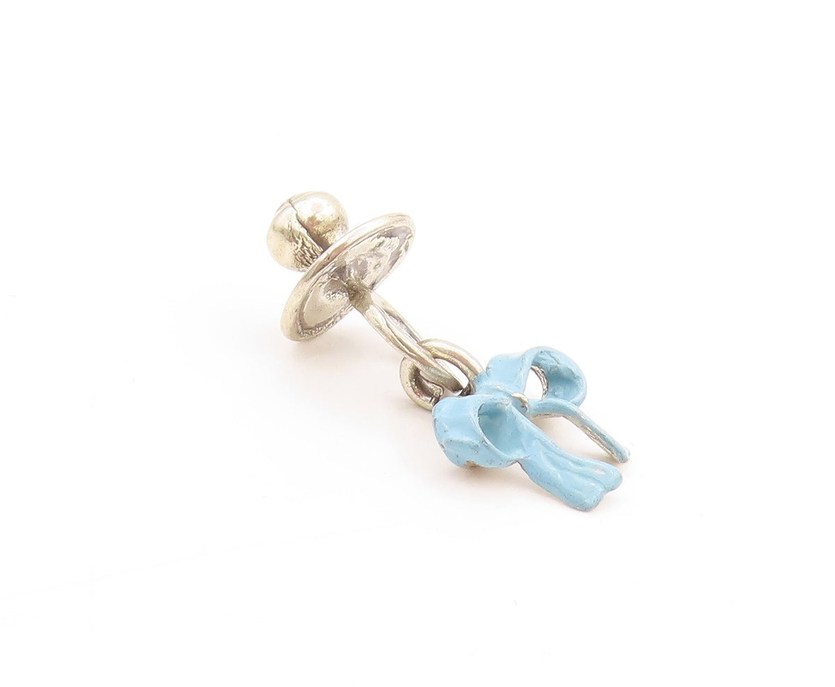 925 Sterling Silver Vintage Pendant Enameled Baby Pacifier Bow Charm  PT24634